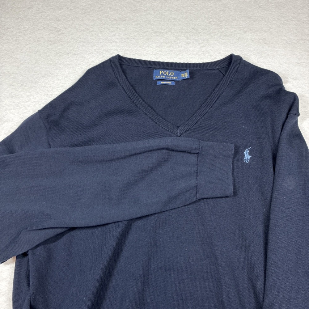 Polo Ralph Lauren Sweater Mens XXL Navy Pima Cotton Pony Pullover V Neck